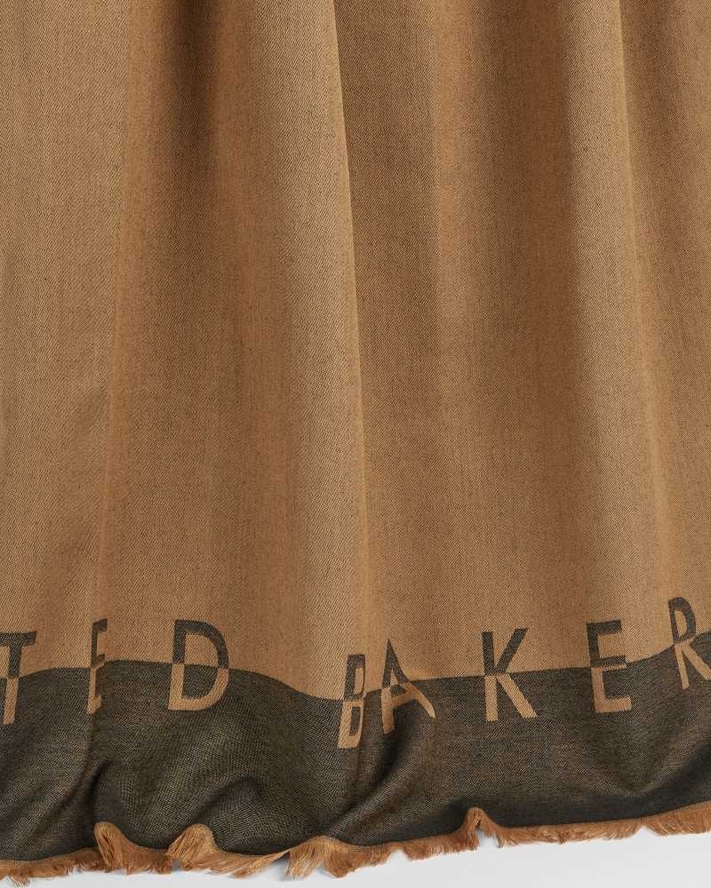 Tan Ted Baker Esteli Ted Baker Logo Long Scarf | ZA0002045