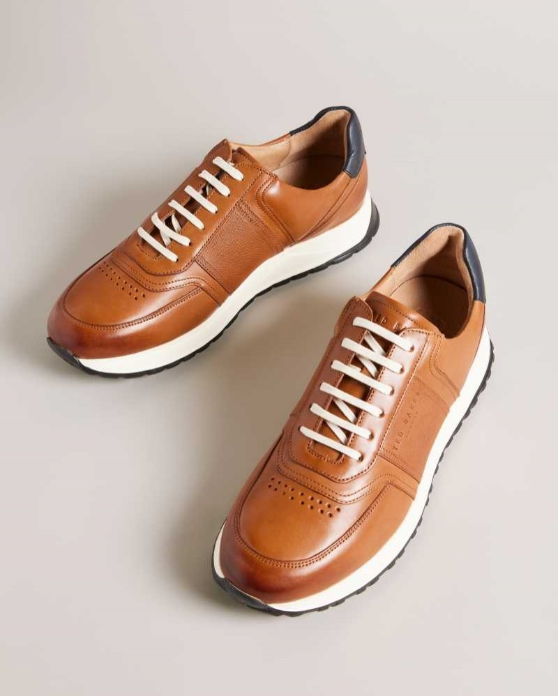 Ted Baker Sneakers Website - Tan Frayne Saffiano Leather Sneakers Mens