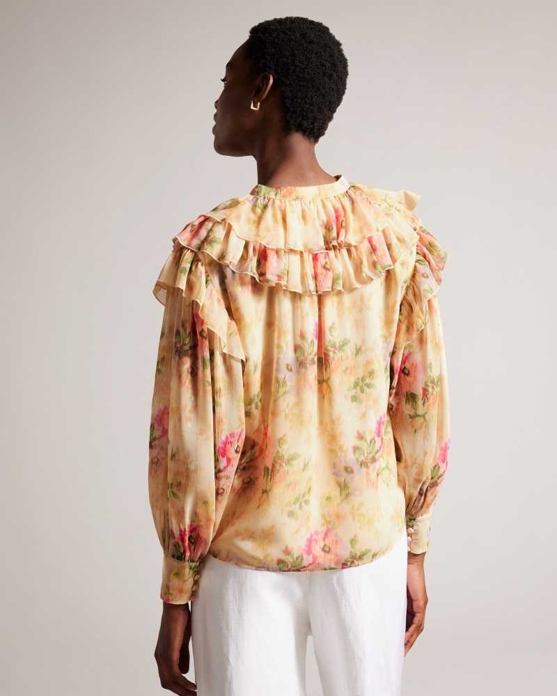 Tan Ted Baker Helenoh Floral Ruffle Detail Blouse | ZA0001443