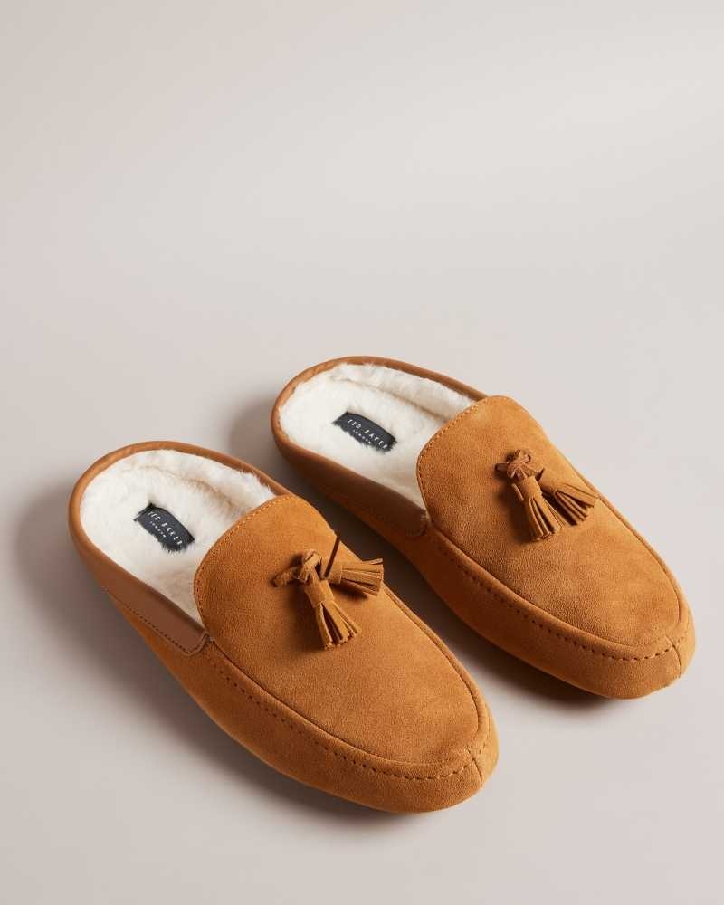 Tan Ted Baker Iordan Suede Tassel Mule Slippers | ZA0001703