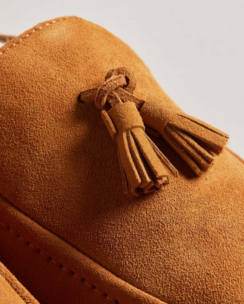 Tan Ted Baker Iordan Suede Tassel Mule Slippers | ZA0001703