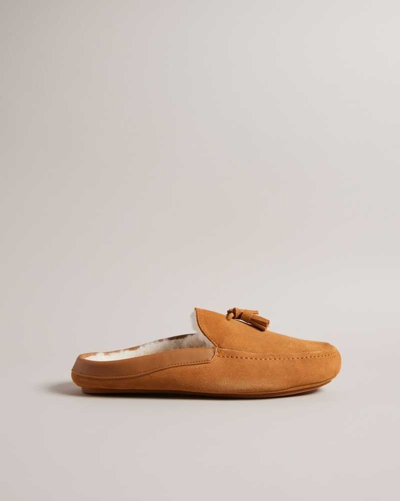 Tan Ted Baker Iordan Suede Tassel Mule Slippers | ZA0001703