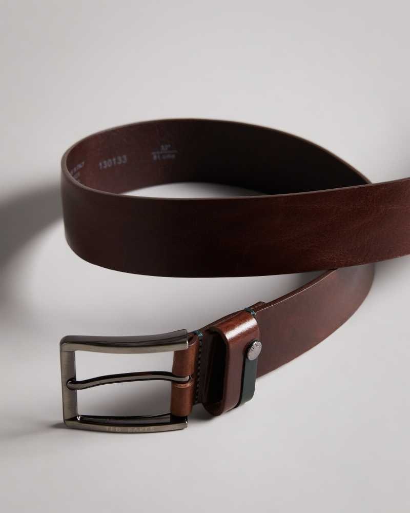 Tan Ted Baker Keepsak Contrast Detail Leather Belt | ZA0001757