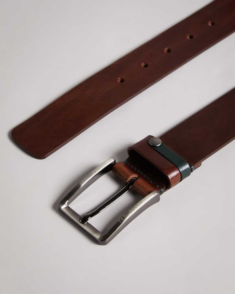 Tan Ted Baker Keepsak Contrast Detail Leather Belt | ZA0001757