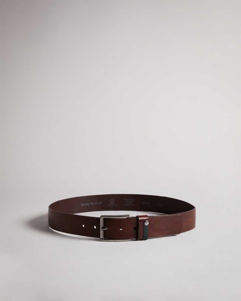 Tan Ted Baker Keepsak Contrast Detail Leather Belt | ZA0001757