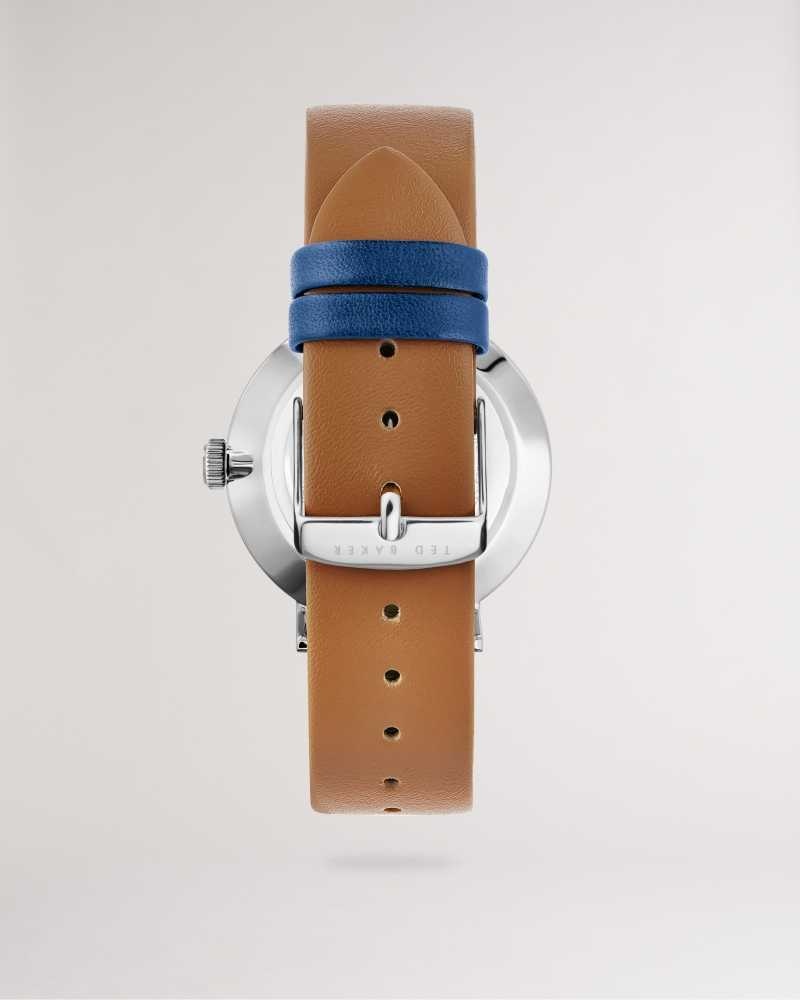 Tan Ted Baker Klocke Brown And Blue Leather Strap Watch | ZA0002109