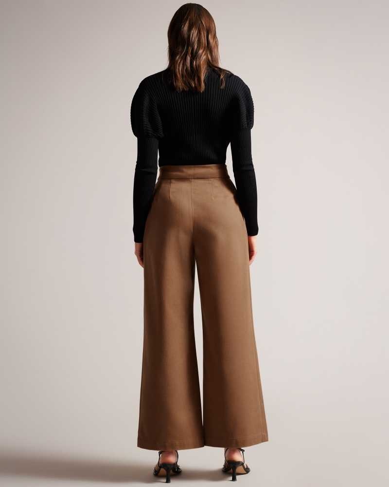 Tan Ted Baker Oaklia Pleated Wide Leg Trousers | ZA0001475