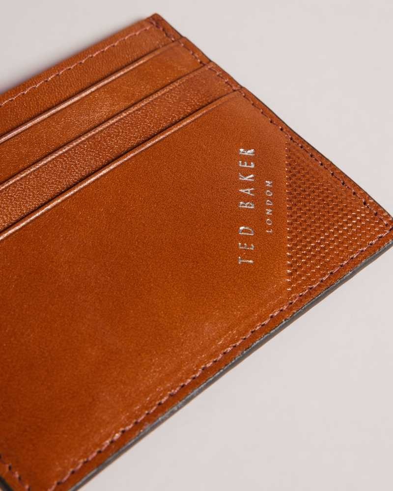 Tan Ted Baker Raffle Embossed Corner Leather Card Holder | ZA0000376