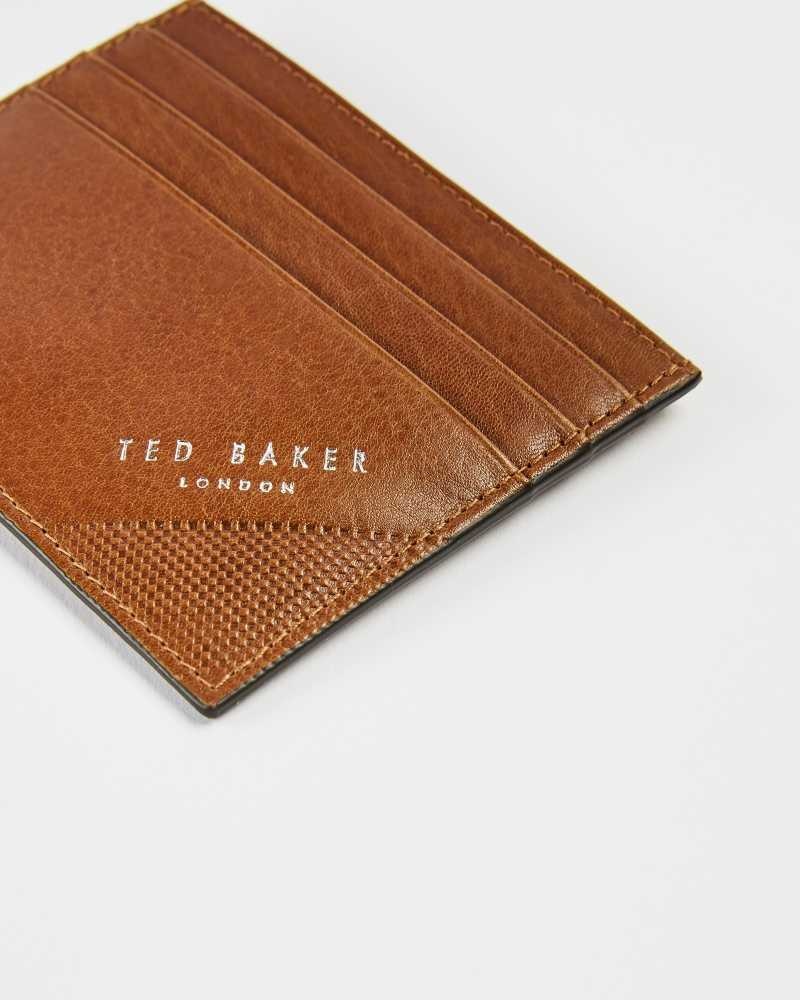 Tan Ted Baker Raffle Embossed Corner Leather Card Holder | ZA0000376