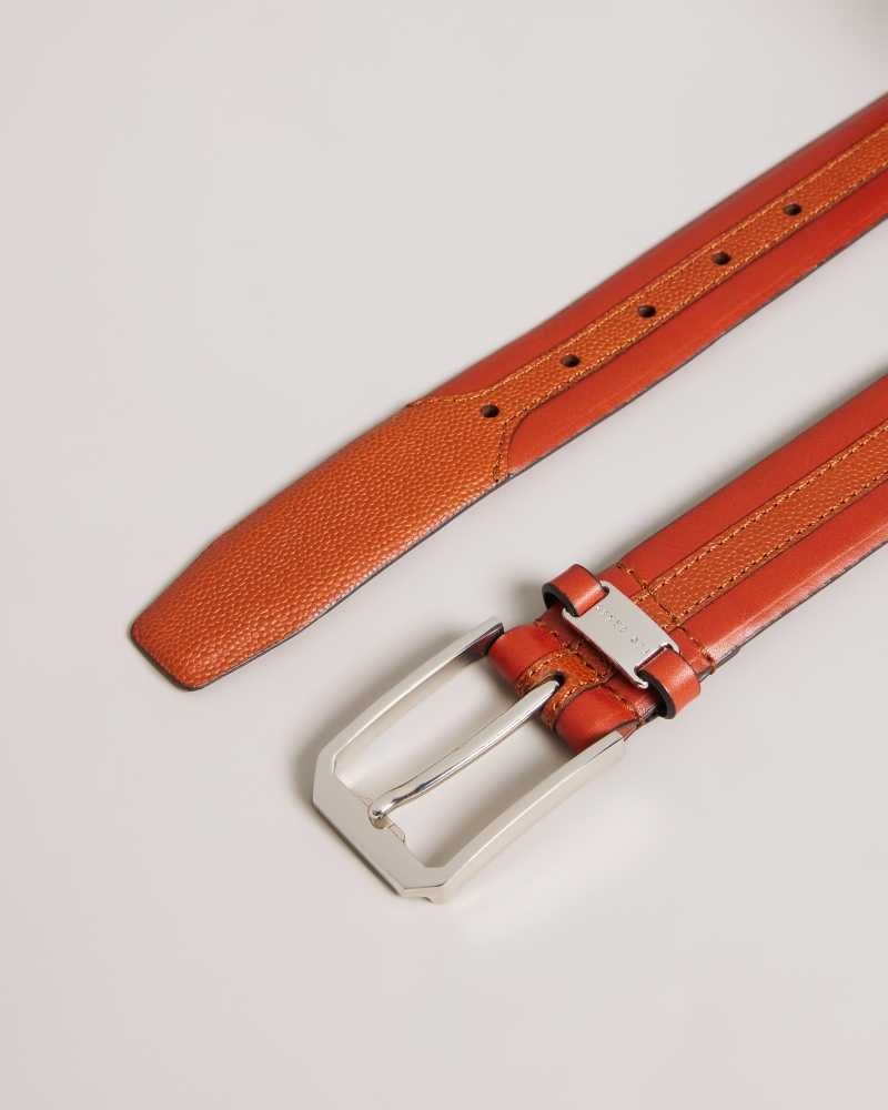 Tan Ted Baker Siymon Mixed Texture Leather Belt | ZA0001748