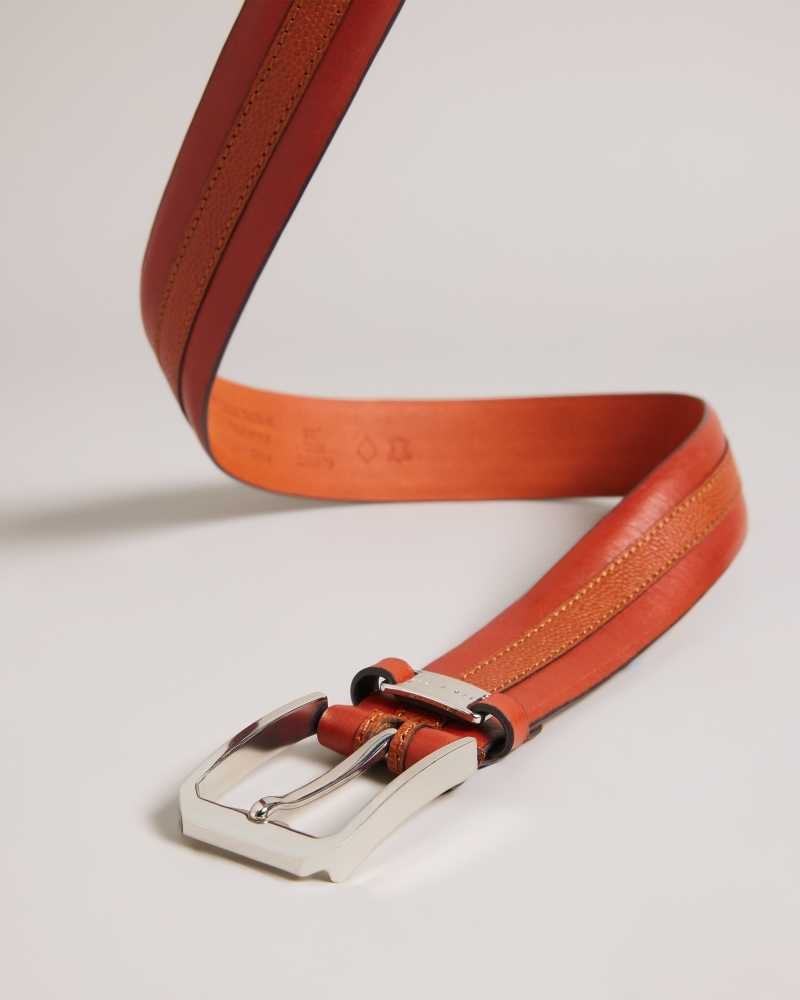 Tan Ted Baker Siymon Mixed Texture Leather Belt | ZA0001748