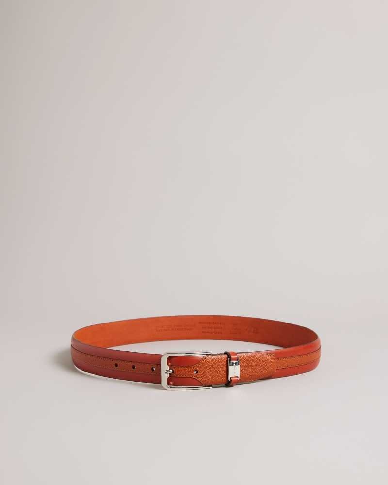 Tan Ted Baker Siymon Mixed Texture Leather Belt | ZA0001748