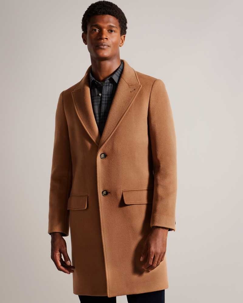 Tan Ted Baker Wilding Wool Blend Overcoat | ZA0000574