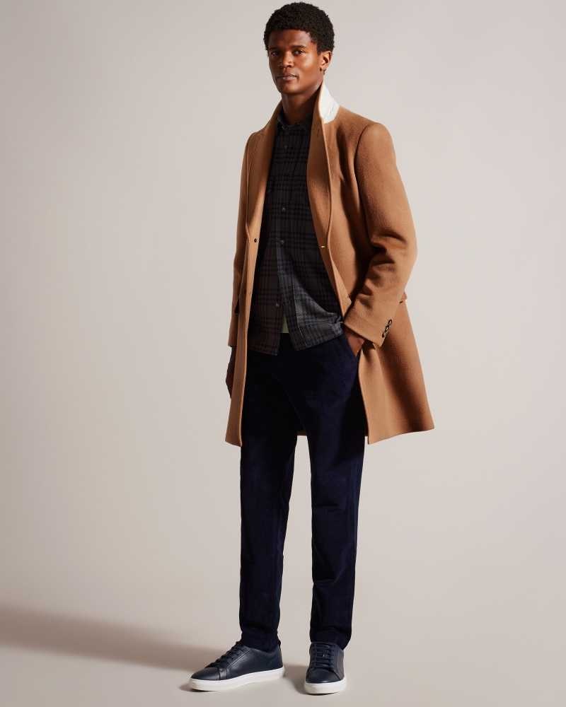 Tan Ted Baker Wilding Wool Blend Overcoat | ZA0000574