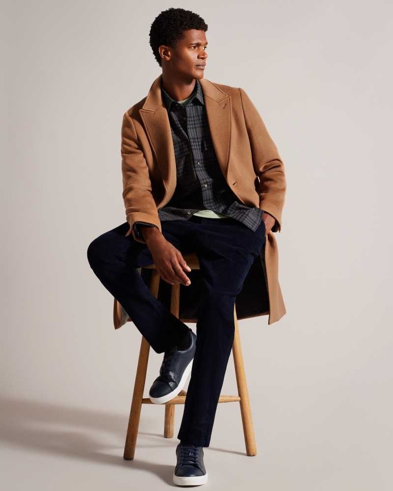 Tan Ted Baker Wilding Wool Blend Overcoat | ZA0000574