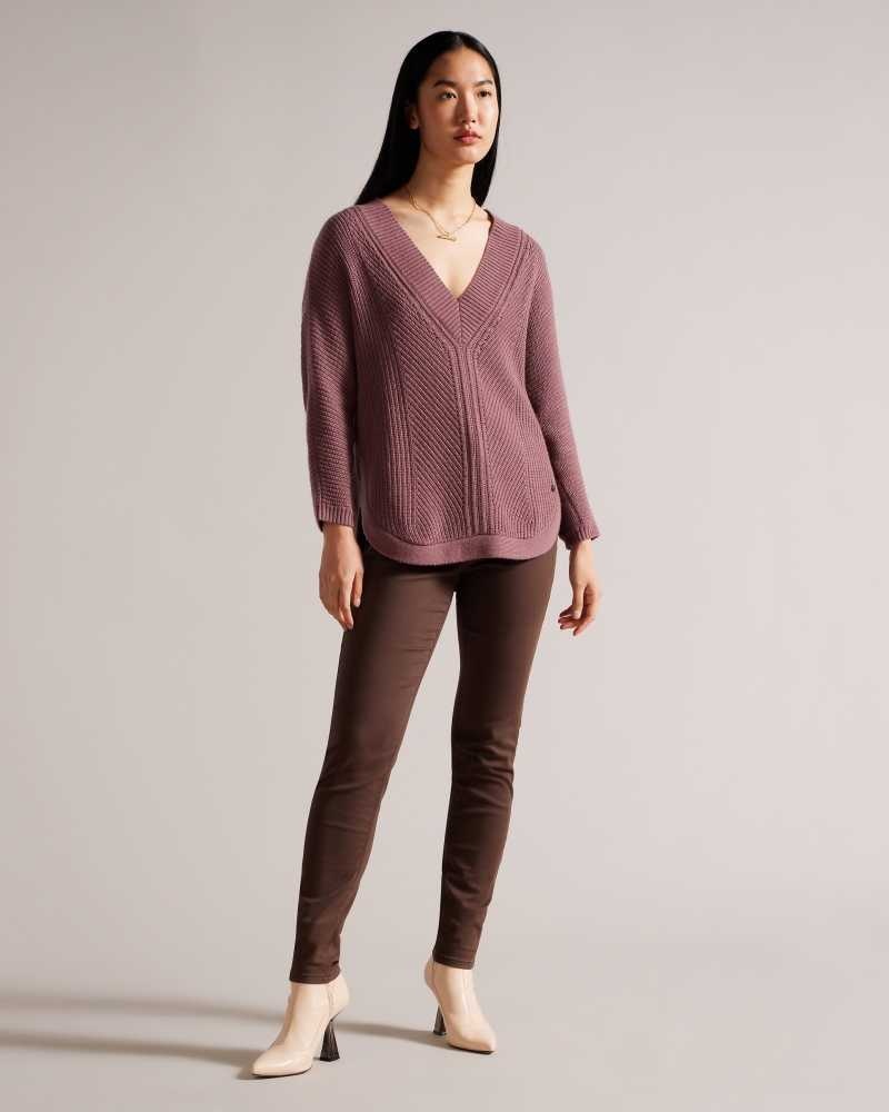 Taupe Ted Baker Lerissa Slouchy V Neck Jumper | ZA0000681