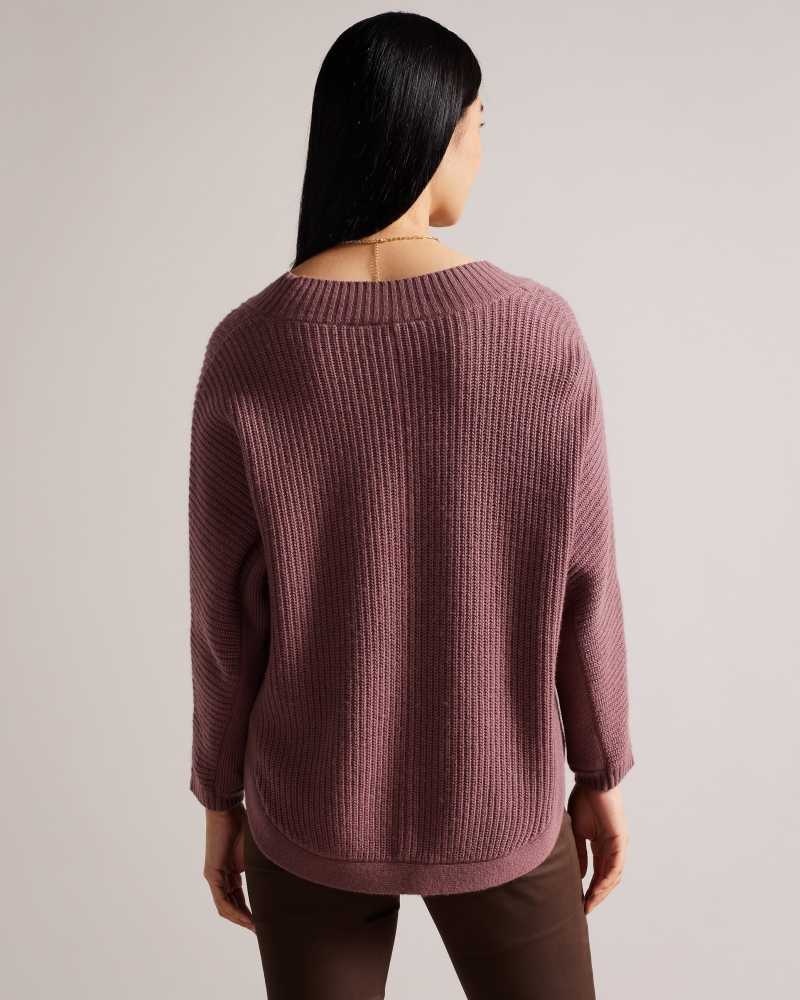 Taupe Ted Baker Lerissa Slouchy V Neck Jumper | ZA0000681