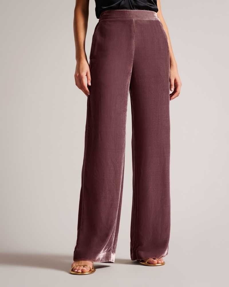 Taupe Ted Baker Tansyat Velvet Wide Leg Trousers | ZA0001526