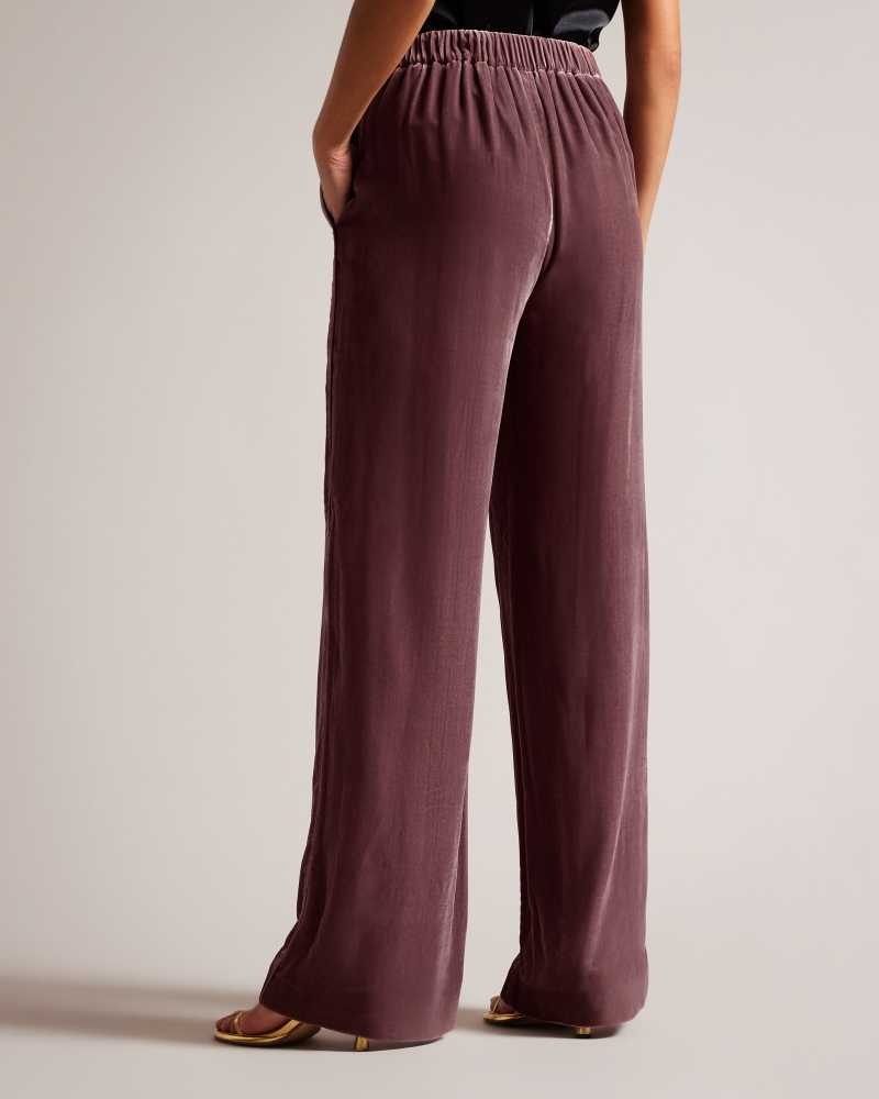 Taupe Ted Baker Tansyat Velvet Wide Leg Trousers | ZA0001526