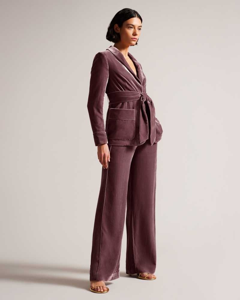 Taupe Ted Baker Tansyat Velvet Wide Leg Trousers | ZA0001526