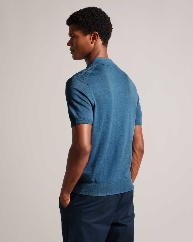 Teal Blue Ted Baker Adio Short Sleeve Textured Polo Shirt | ZA0000878