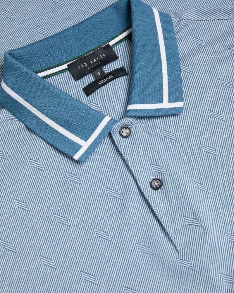 Teal Blue Ted Baker Ginald Short Sleeve Herringbone Stitch Zip Polo | ZA0000884