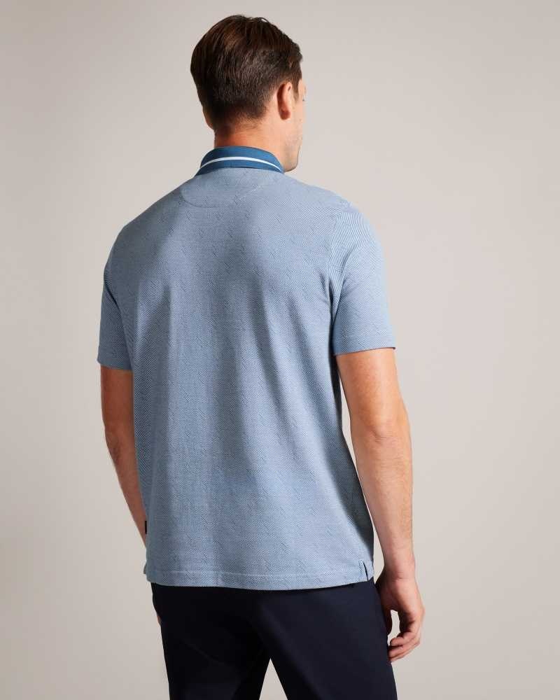 Teal Blue Ted Baker Ginald Short Sleeve Herringbone Stitch Zip Polo | ZA0000884