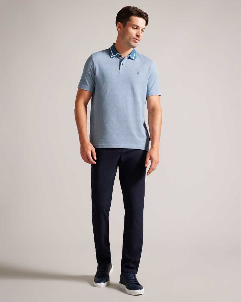 Teal Blue Ted Baker Ginald Short Sleeve Herringbone Stitch Zip Polo | ZA0000884