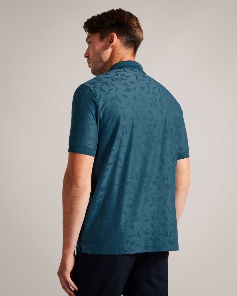 Teal Blue Ted Baker Polenn Tulip Textured Zip Polo Shirt | ZA0000901