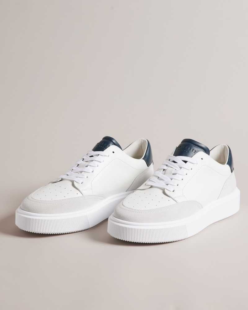 White Navy Ted Baker Luigis Inflated Sole Leather And Suede Sneakers | ZA0001730