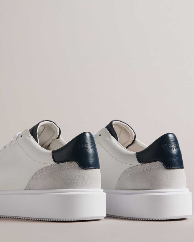 White Navy Ted Baker Luigis Inflated Sole Leather And Suede Sneakers | ZA0001730