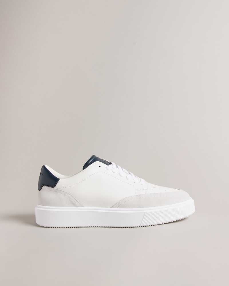 White Navy Ted Baker Luigis Inflated Sole Leather And Suede Sneakers | ZA0001730