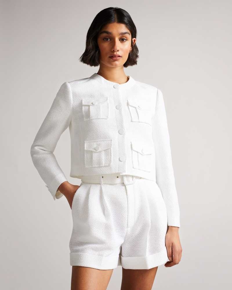 White Ted Baker Alera Cropped Cargo Jacket | ZA0001094