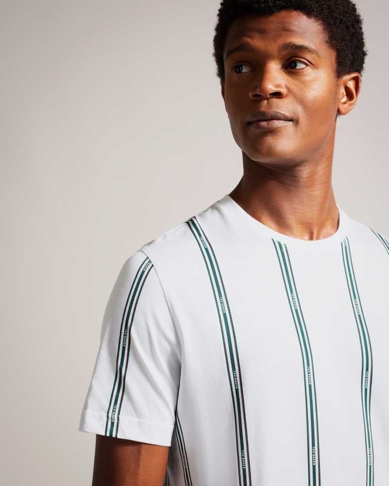 White Ted Baker Amson Short Sleeve Striped T-Shirt | ZA0001237