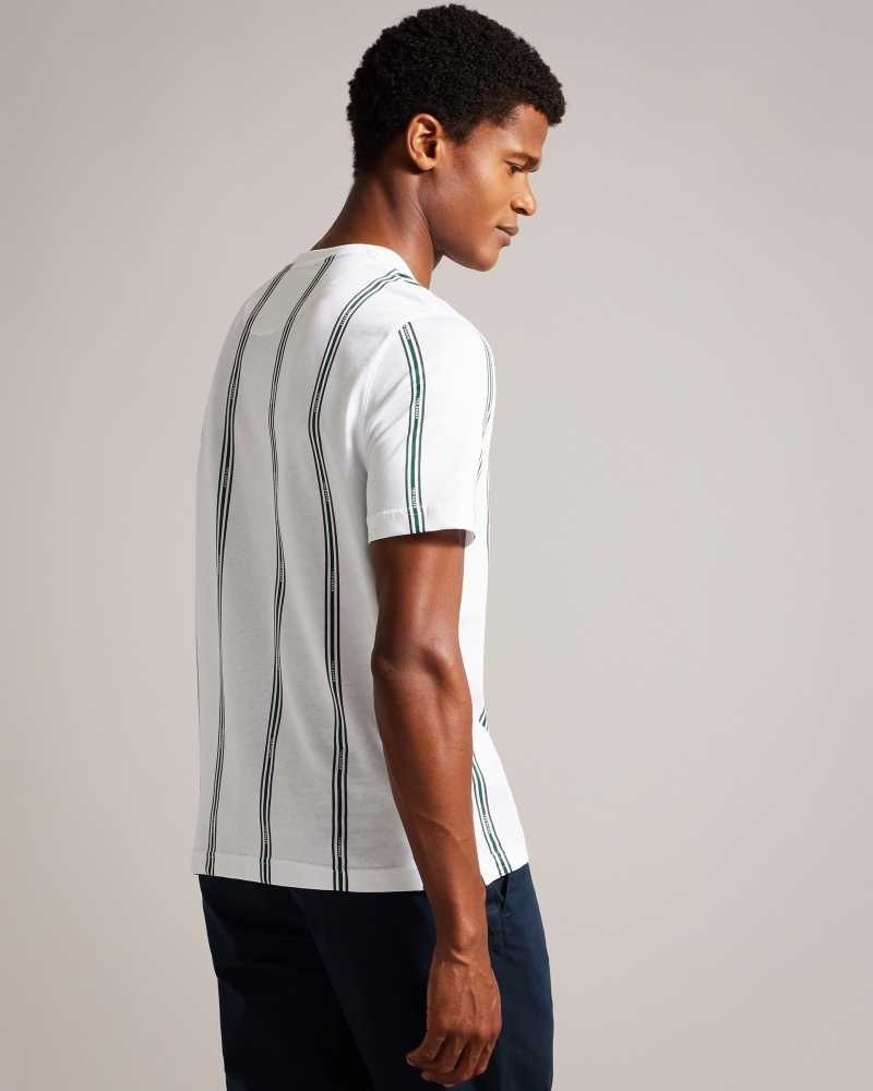 White Ted Baker Amson Short Sleeve Striped T-Shirt | ZA0001237