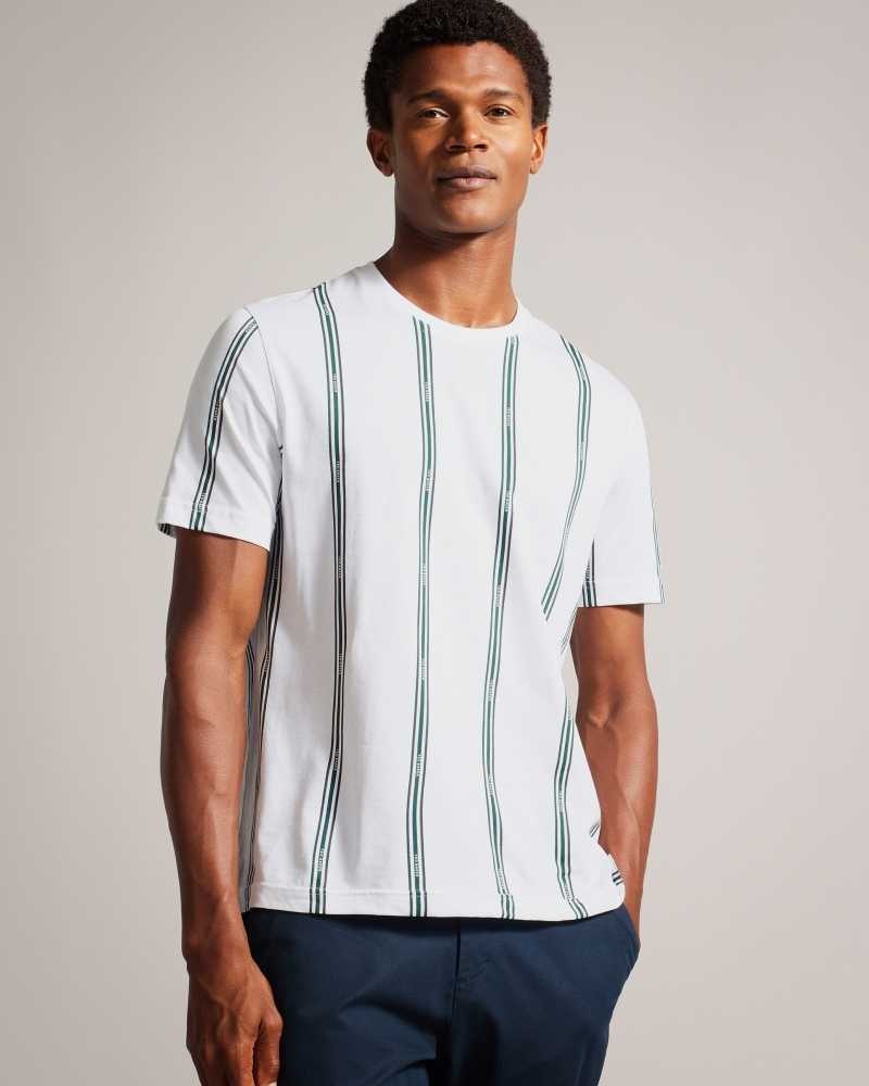 White Ted Baker Amson Short Sleeve Striped T-Shirt | ZA0001237