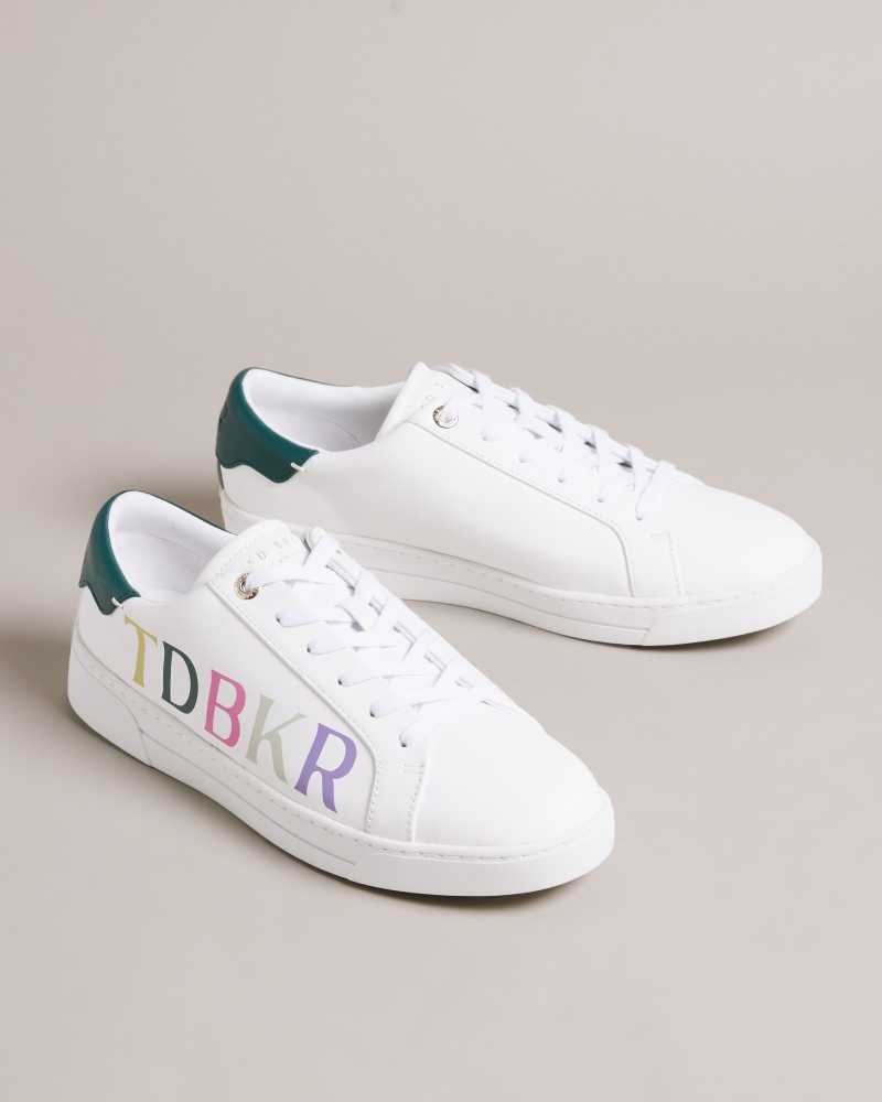 White Ted Baker Artii Branded Leather Cupsole Sneakers | ZA0001716