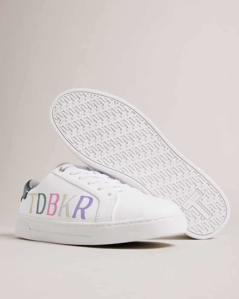 White Ted Baker Artii Branded Leather Cupsole Sneakers | ZA0001716