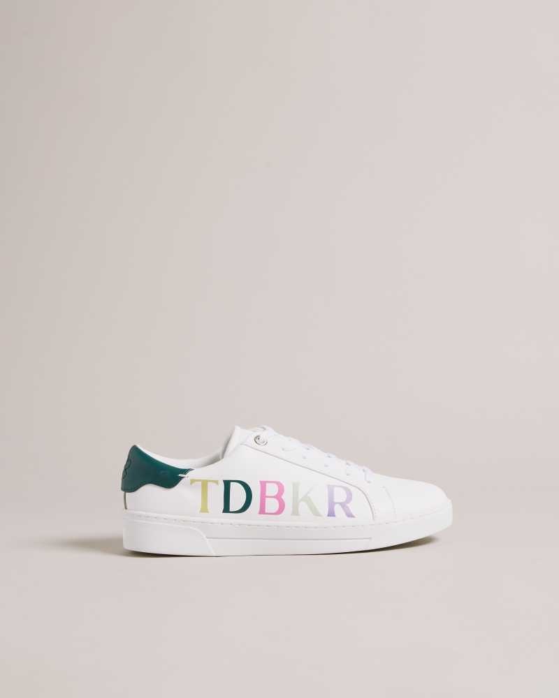 White Ted Baker Artii Branded Leather Cupsole Sneakers | ZA0001716