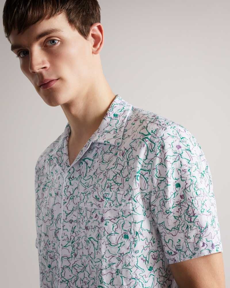 White Ted Baker Bartlet Short Sleeve Revere Printed Shirt | ZA0000983