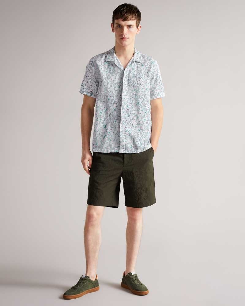 White Ted Baker Bartlet Short Sleeve Revere Printed Shirt | ZA0000983