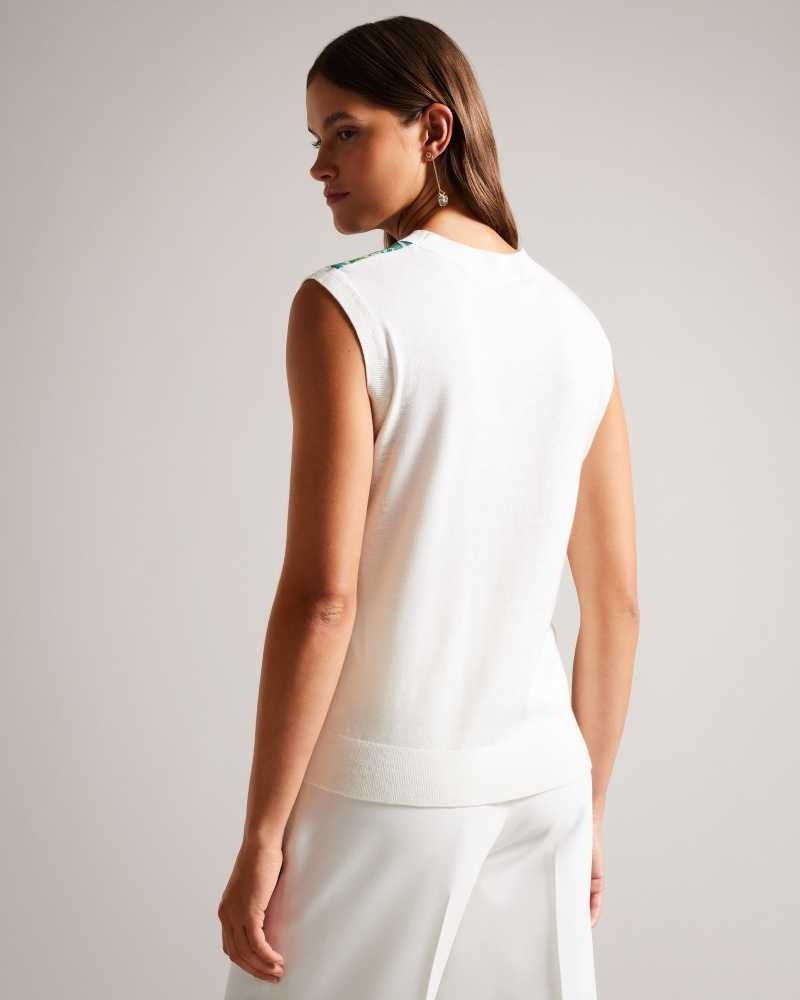 White Ted Baker Behlla Woven Front Sweater Vest | ZA0001315