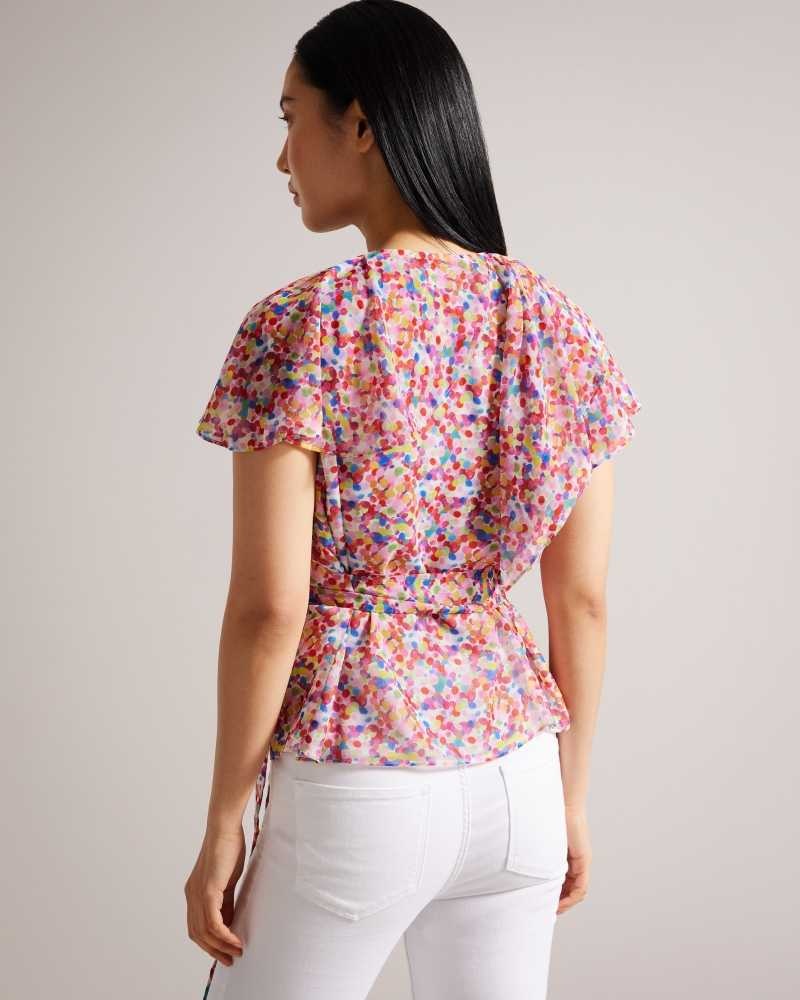 White Ted Baker Brrooke Wrap Top With Ruffled Neckline | ZA0001386