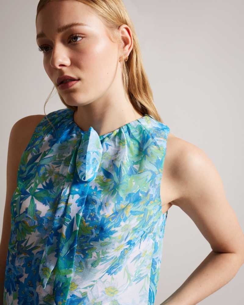 White Ted Baker Chalote Sleeveless Floral Top With Tie Detail | ZA0001310