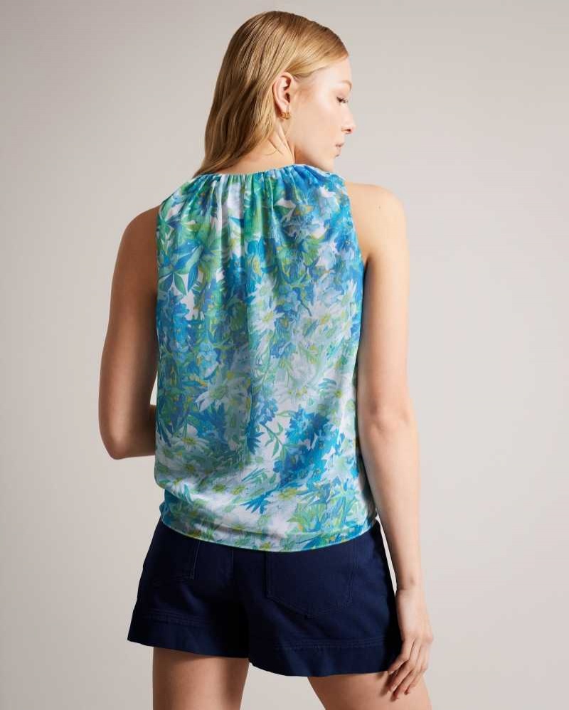 White Ted Baker Chalote Sleeveless Floral Top With Tie Detail | ZA0001310