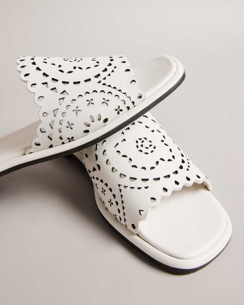 White Ted Baker Clovei Laser Cut Flat Sandals | ZA0001686