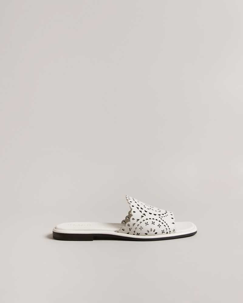 White Ted Baker Clovei Laser Cut Flat Sandals | ZA0001686