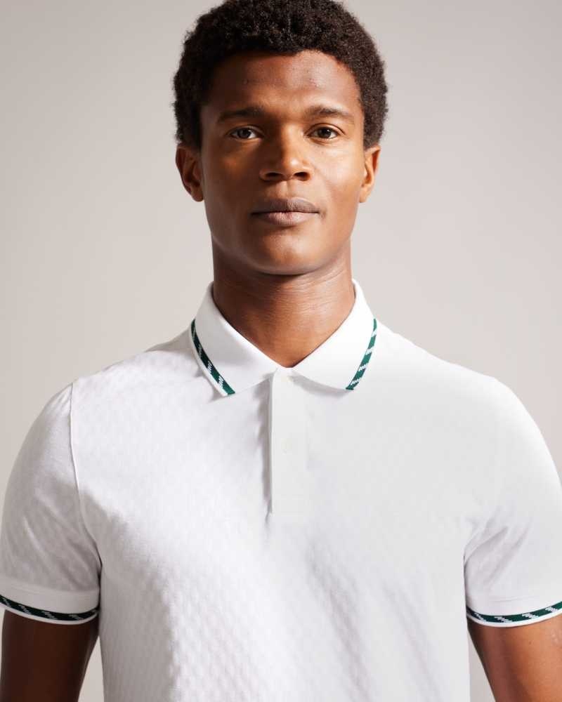 White Ted Baker Colson Short Sleeve House Check Polo Shirt | ZA0000915