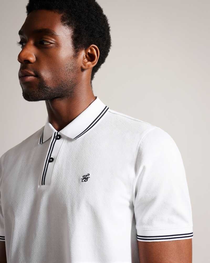 White Ted Baker Dynam Monogram Diamond Knit Polo Shirt | ZA0000936