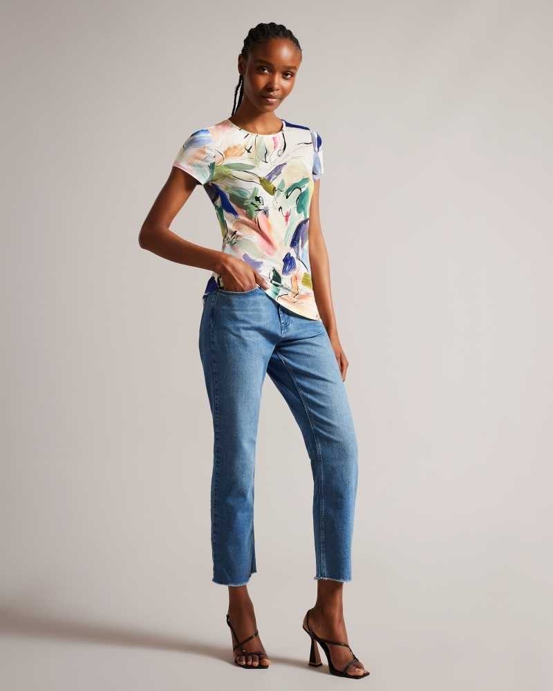 White Ted Baker Elehna Magnolia Art Print T-Shirt | ZA0001230